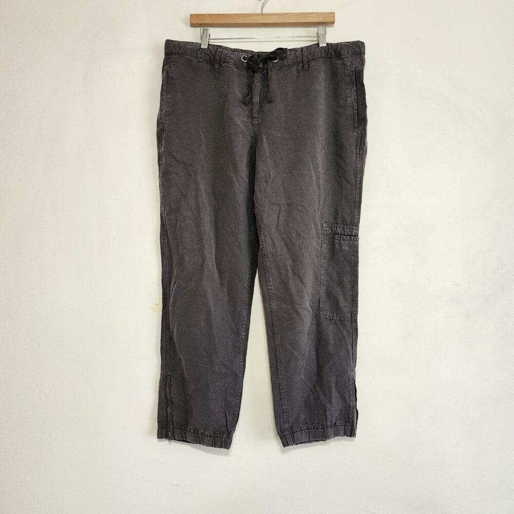 Eileen Fisher Ankle Cargo Pants Linen Tencel  Large Zip Drawstring